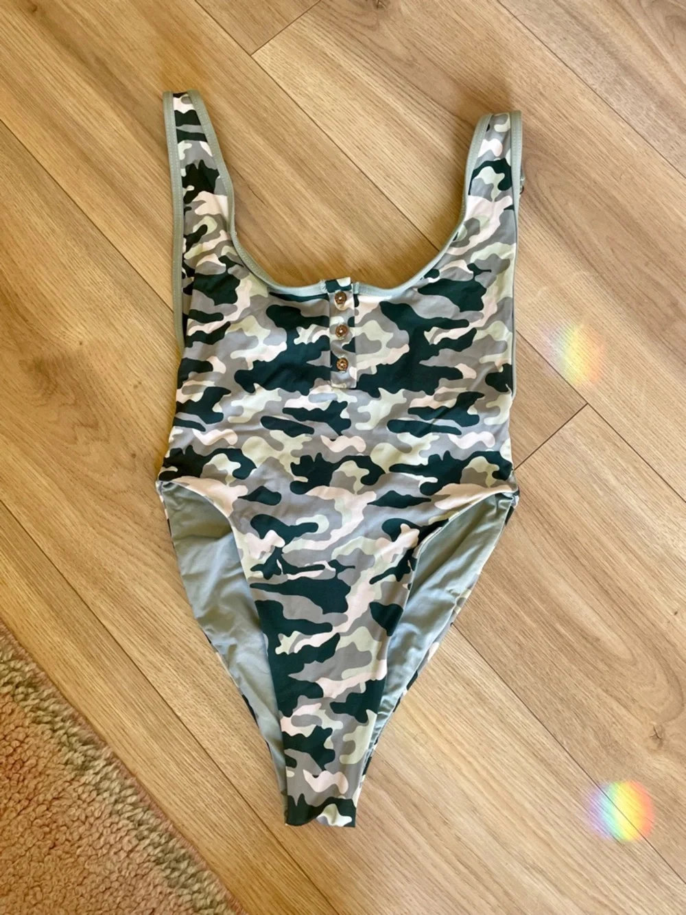 Frankie's Bikinis Scoop Neck Camo One-Piece in Sage Green